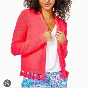 Lilly Pulitzer Coral Tassel Knit Cardigan Sweater Women'ssz XXS